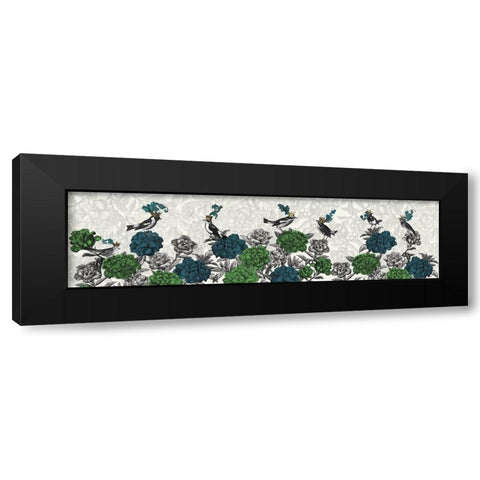 Blooming Birds, Blue and Green Black Modern Wood Framed Art Print by Fab Funky