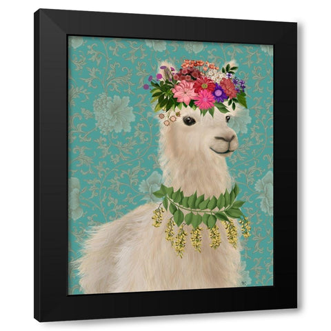 Llama Bohemian 2 Black Modern Wood Framed Art Print with Double Matting by Fab Funky