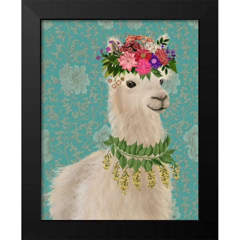 Llama Bohemian 2 Black Modern Wood Framed Art Print by Fab Funky