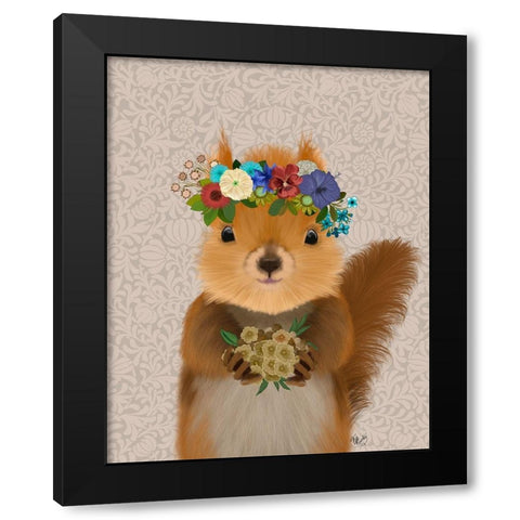 Squirrel Bohemian Black Modern Wood Framed Art Print with Double Matting by Fab Funky