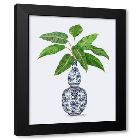 Chinoiserie Vase 1, With Plant Black Modern Wood Framed Art Print by Fab Funky