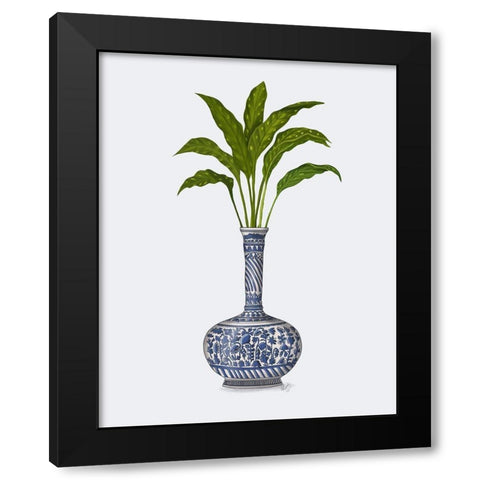 Chinoiserie Vase 3, With Plant Black Modern Wood Framed Art Print by Fab Funky