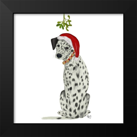 Christmas Des - Dalmatian Mistletoe Black Modern Wood Framed Art Print by Fab Funky