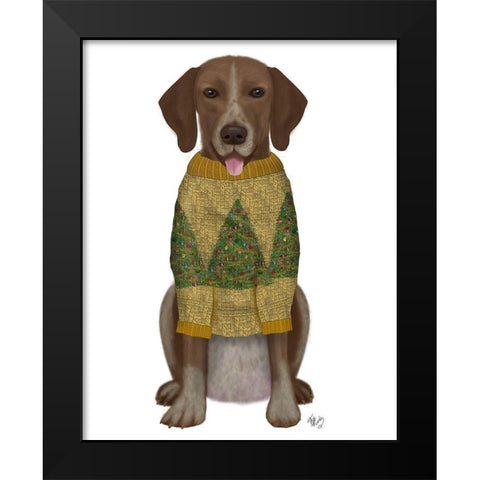 Christmas Des - Mutt in Yellow Christmas Sweater Black Modern Wood Framed Art Print by Fab Funky