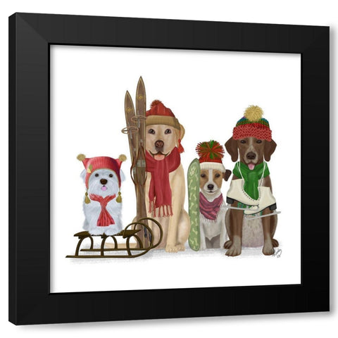 Christmas Des - Winter Sports Fans Black Modern Wood Framed Art Print with Double Matting by Fab Funky