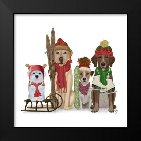 Christmas Des - Winter Sports Fans Black Modern Wood Framed Art Print by Fab Funky