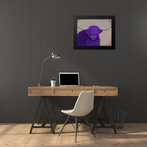 Highland Cow 5, Purple, Portrait Black Modern Wood Framed Art Print by Fab Funky