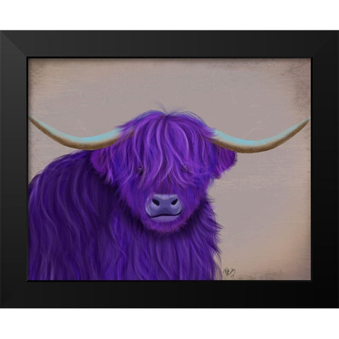 Highland Cow 5, Purple, Portrait Black Modern Wood Framed Art Print by Fab Funky