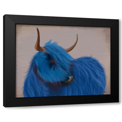 Highland Cow 2, Blue, Portrait Black Modern Wood Framed Art Print by Fab Funky
