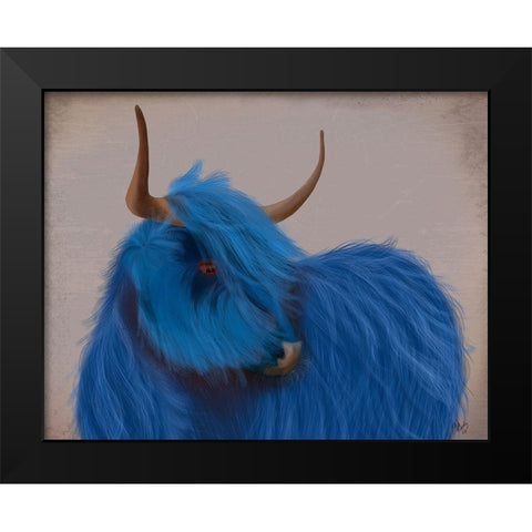 Highland Cow 2, Blue, Portrait Black Modern Wood Framed Art Print by Fab Funky