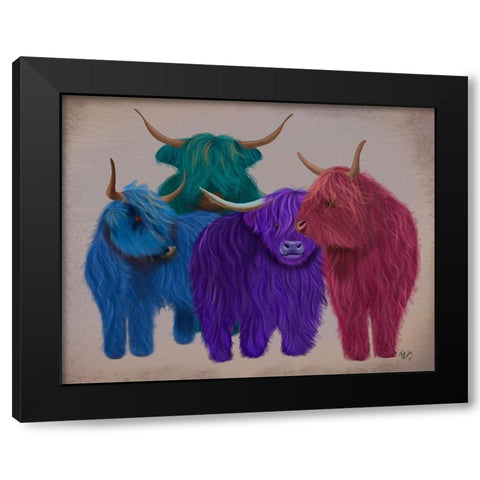 Highland Cows, Multicoloured Herd Black Modern Wood Framed Art Print with Double Matting by Fab Funky