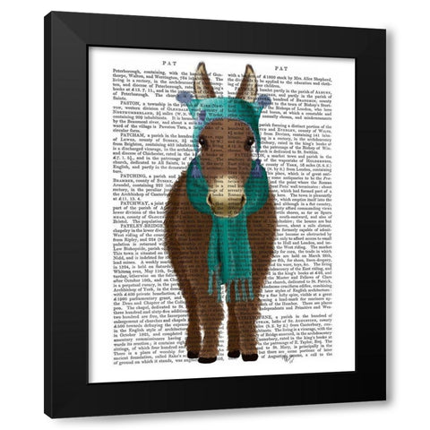 Donkey Blue Hat and Scarf Book Print Black Modern Wood Framed Art Print by Fab Funky