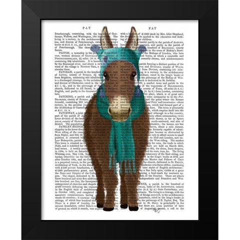 Donkey Blue Hat and Scarf Book Print Black Modern Wood Framed Art Print by Fab Funky