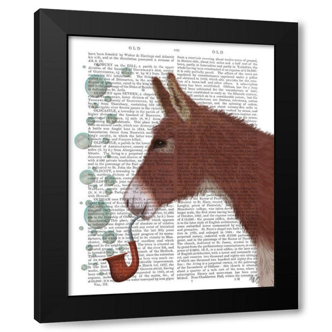 Donkey Bubble Pipe, Portrait Book Print Black Modern Wood Framed Art Print by Fab Funky