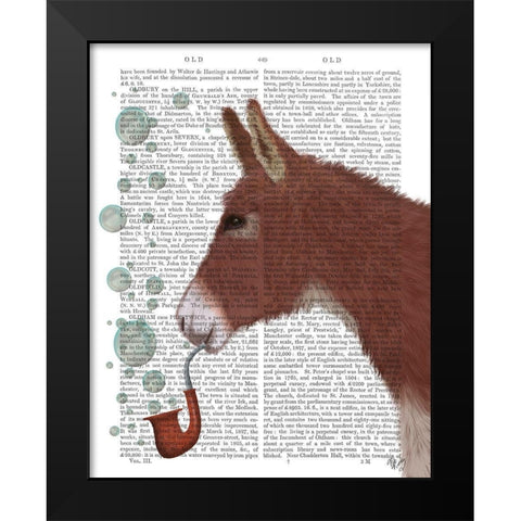 Donkey Bubble Pipe, Portrait Book Print Black Modern Wood Framed Art Print by Fab Funky