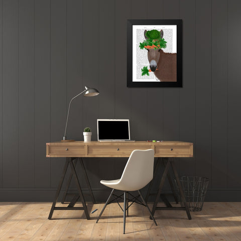 Donkey Carrot Hat Book Print Black Modern Wood Framed Art Print by Fab Funky