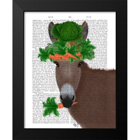 Donkey Carrot Hat Book Print Black Modern Wood Framed Art Print by Fab Funky