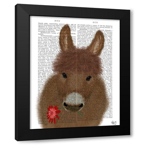 Donkey Red Flower Book Print Black Modern Wood Framed Art Print by Fab Funky
