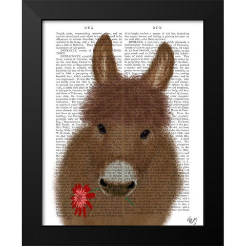 Donkey Red Flower Book Print Black Modern Wood Framed Art Print by Fab Funky