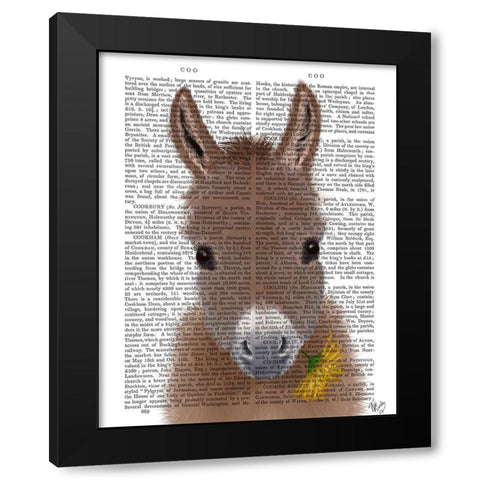 Donkey Yellow Flower Book Print Black Modern Wood Framed Art Print by Fab Funky