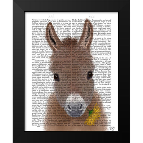 Donkey Yellow Flower Book Print Black Modern Wood Framed Art Print by Fab Funky