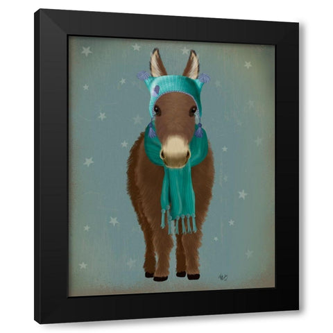 Donkey Blue Hat and Scarf Black Modern Wood Framed Art Print with Double Matting by Fab Funky