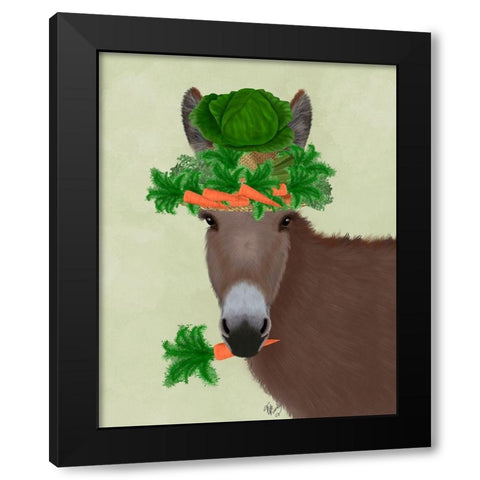 Donkey Carrot Hat Black Modern Wood Framed Art Print with Double Matting by Fab Funky
