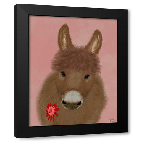 Donkey Red Flower Black Modern Wood Framed Art Print by Fab Funky