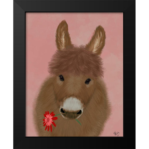 Donkey Red Flower Black Modern Wood Framed Art Print by Fab Funky