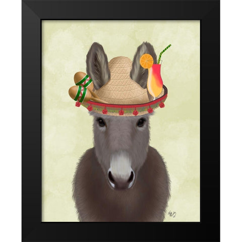 Donkey Sombrero Black Modern Wood Framed Art Print by Fab Funky