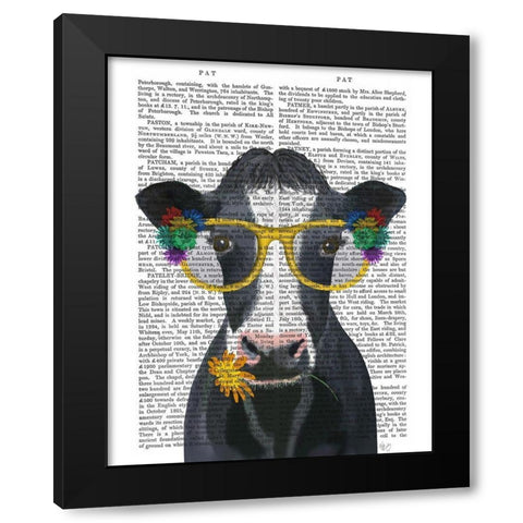 Cow and Flower Glasses Book Print Black Modern Wood Framed Art Print with Double Matting by Fab Funky