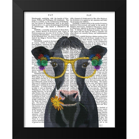 Cow and Flower Glasses Book Print Black Modern Wood Framed Art Print by Fab Funky