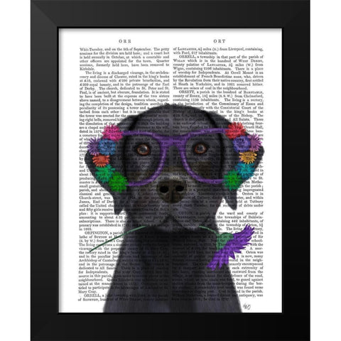 Black Labrador and Flower Glasses Book Print Black Modern Wood Framed Art Print by Fab Funky