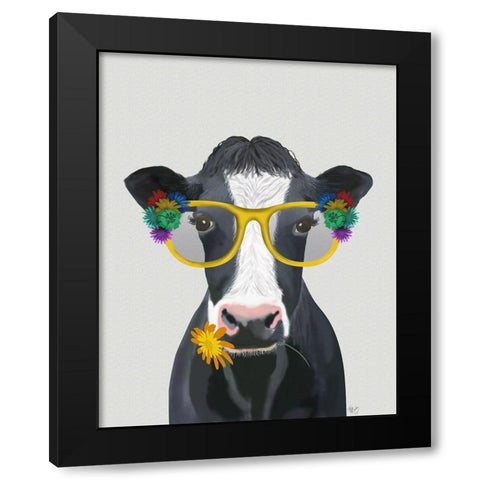 Cow and Flower Glasses Black Modern Wood Framed Art Print with Double Matting by Fab Funky