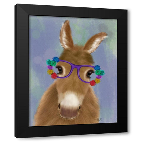 Donkey Purple Flower Glasses Black Modern Wood Framed Art Print by Fab Funky