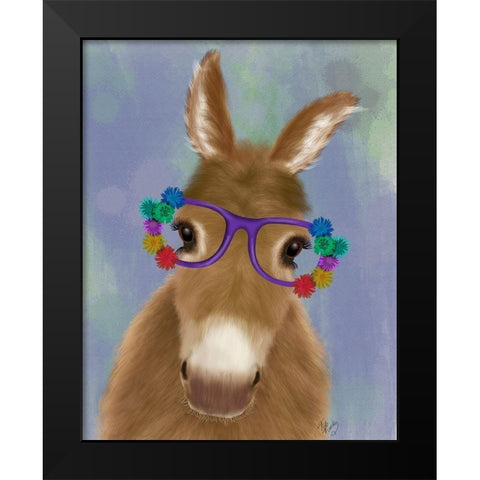 Donkey Purple Flower Glasses Black Modern Wood Framed Art Print by Fab Funky