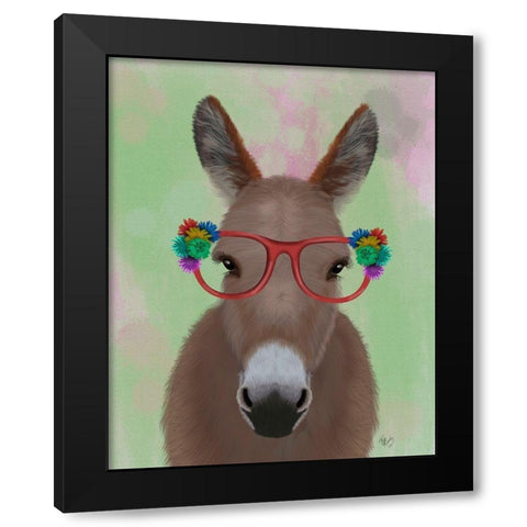 Donkey Red Flower Glasses Black Modern Wood Framed Art Print by Fab Funky