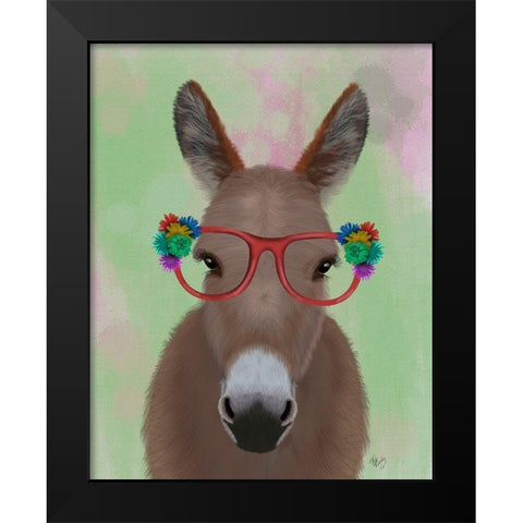 Donkey Red Flower Glasses Black Modern Wood Framed Art Print by Fab Funky