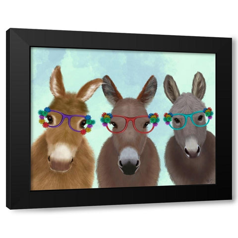 Donkey Trio Flower Glasses Black Modern Wood Framed Art Print with Double Matting by Fab Funky