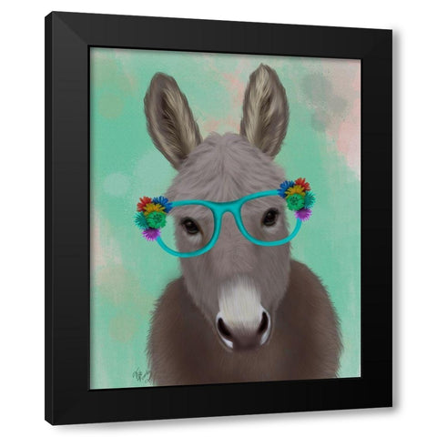 Donkey Turquoise Flower Glasses Black Modern Wood Framed Art Print with Double Matting by Fab Funky