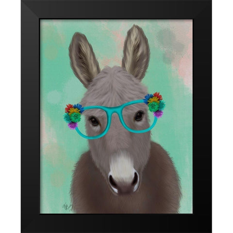Donkey Turquoise Flower Glasses Black Modern Wood Framed Art Print by Fab Funky