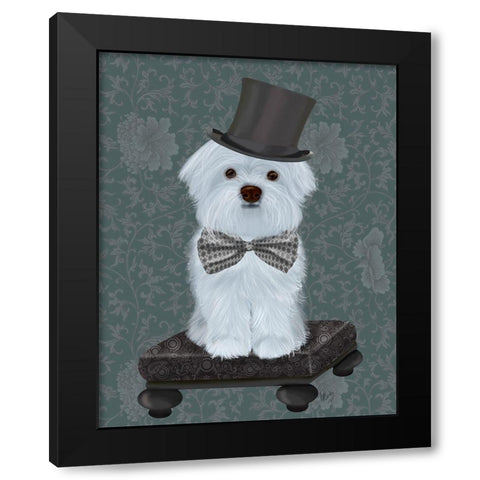Maltese with Top Hat Black Modern Wood Framed Art Print with Double Matting by Fab Funky