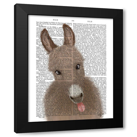 Funny Farm Donkey 2 Book Print Black Modern Wood Framed Art Print by Fab Funky