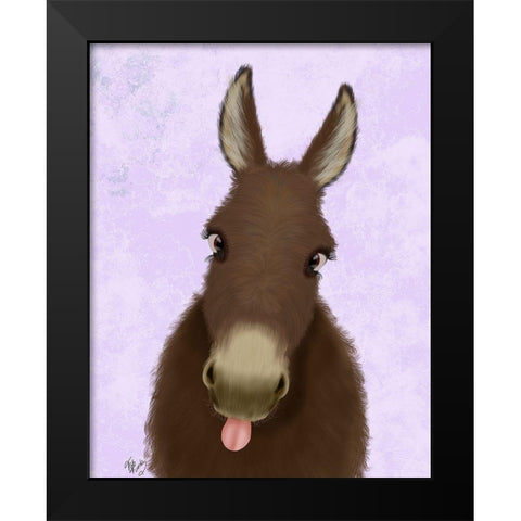 Funny Farm Donkey 1 Black Modern Wood Framed Art Print by Fab Funky