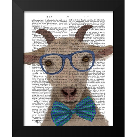Nerdy Goat Book Print Black Modern Wood Framed Art Print by Fab Funky