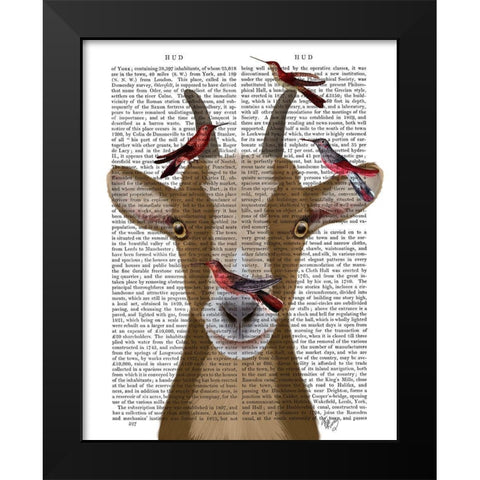 Goat and Red Birds Book Print Black Modern Wood Framed Art Print by Fab Funky
