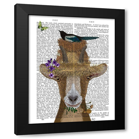 Goat In Straw Hat Book Print Black Modern Wood Framed Art Print by Fab Funky