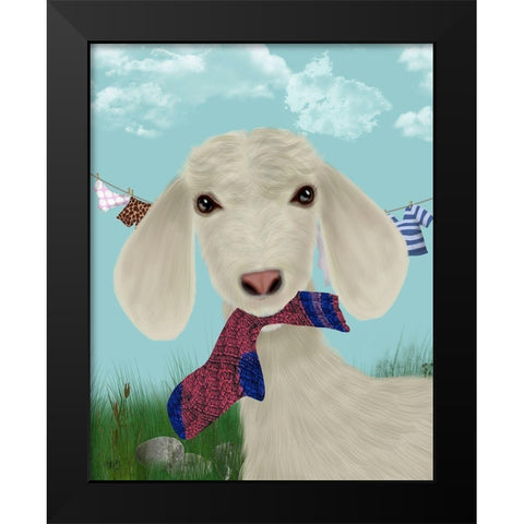 Goat Sock Lunch Black Modern Wood Framed Art Print by Fab Funky