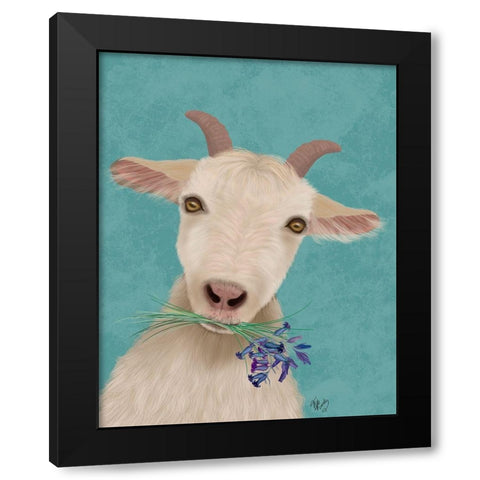 Goat and Bluebells Black Modern Wood Framed Art Print with Double Matting by Fab Funky