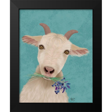 Goat and Bluebells Black Modern Wood Framed Art Print by Fab Funky